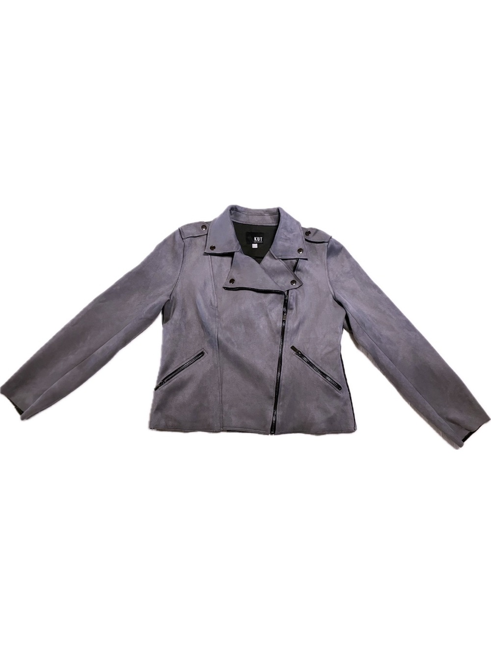 KUT from the Kloth Grey Haddie Faux Suede Moto Biker Jacket - Size L